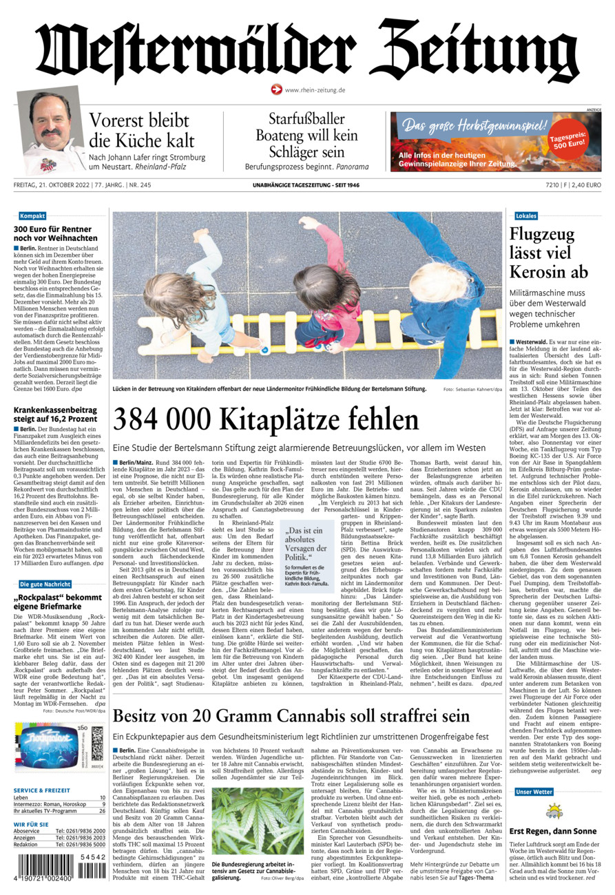 Westerwälder Zeitung vom Freitag, 21.10.2022