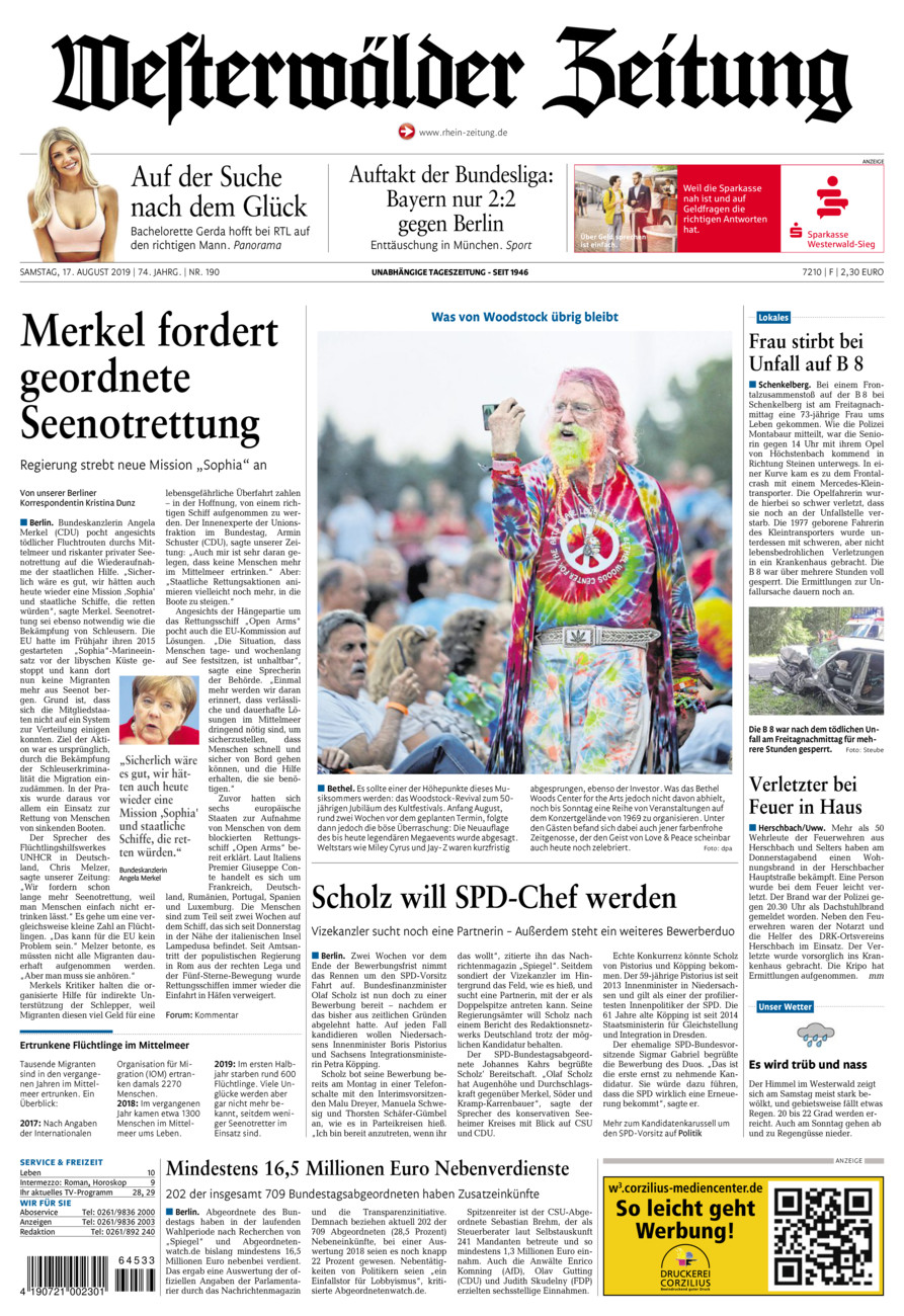 Westerwälder Zeitung vom Samstag, 17.08.2019
