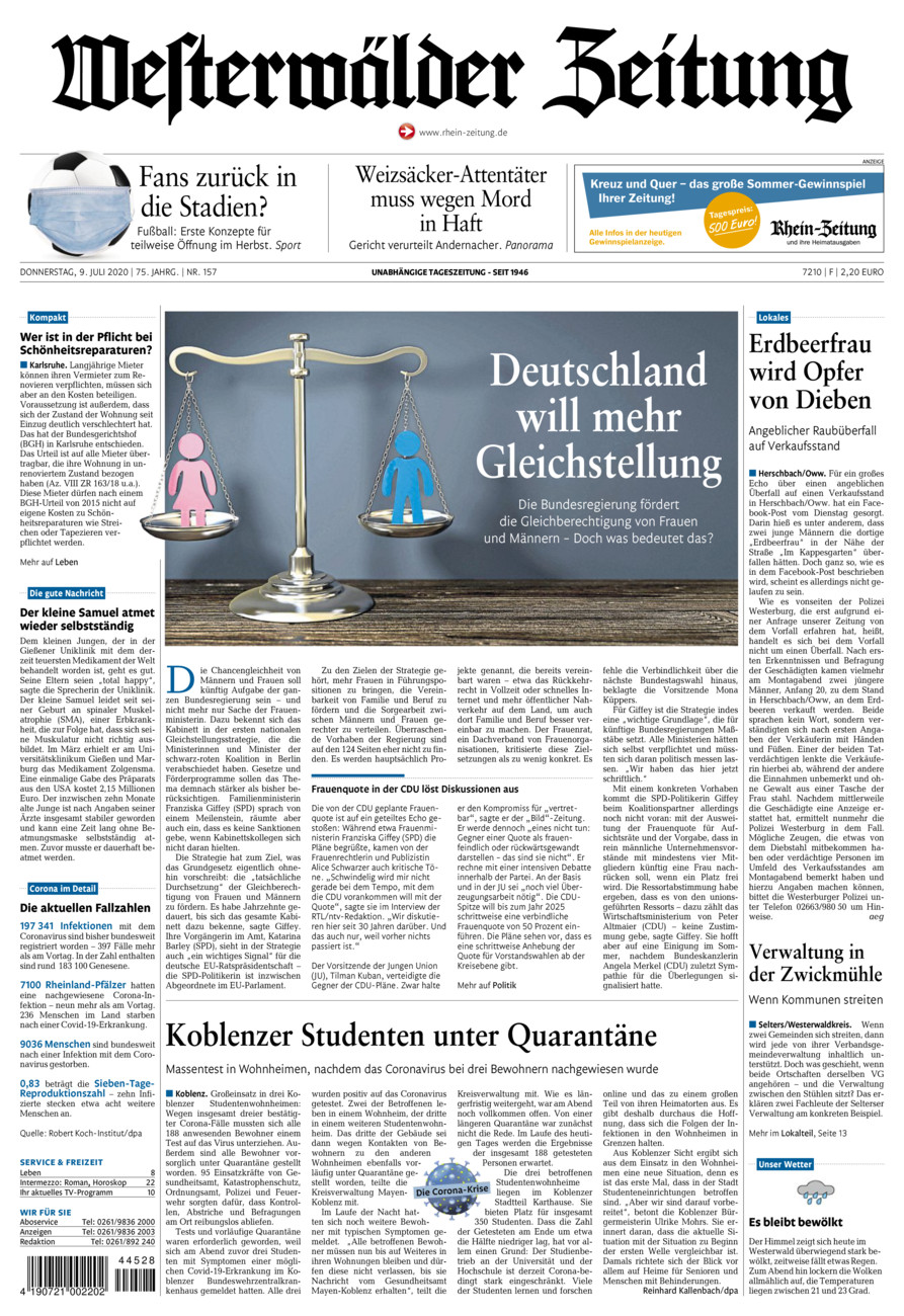 Westerwälder Zeitung vom Donnerstag, 09.07.2020