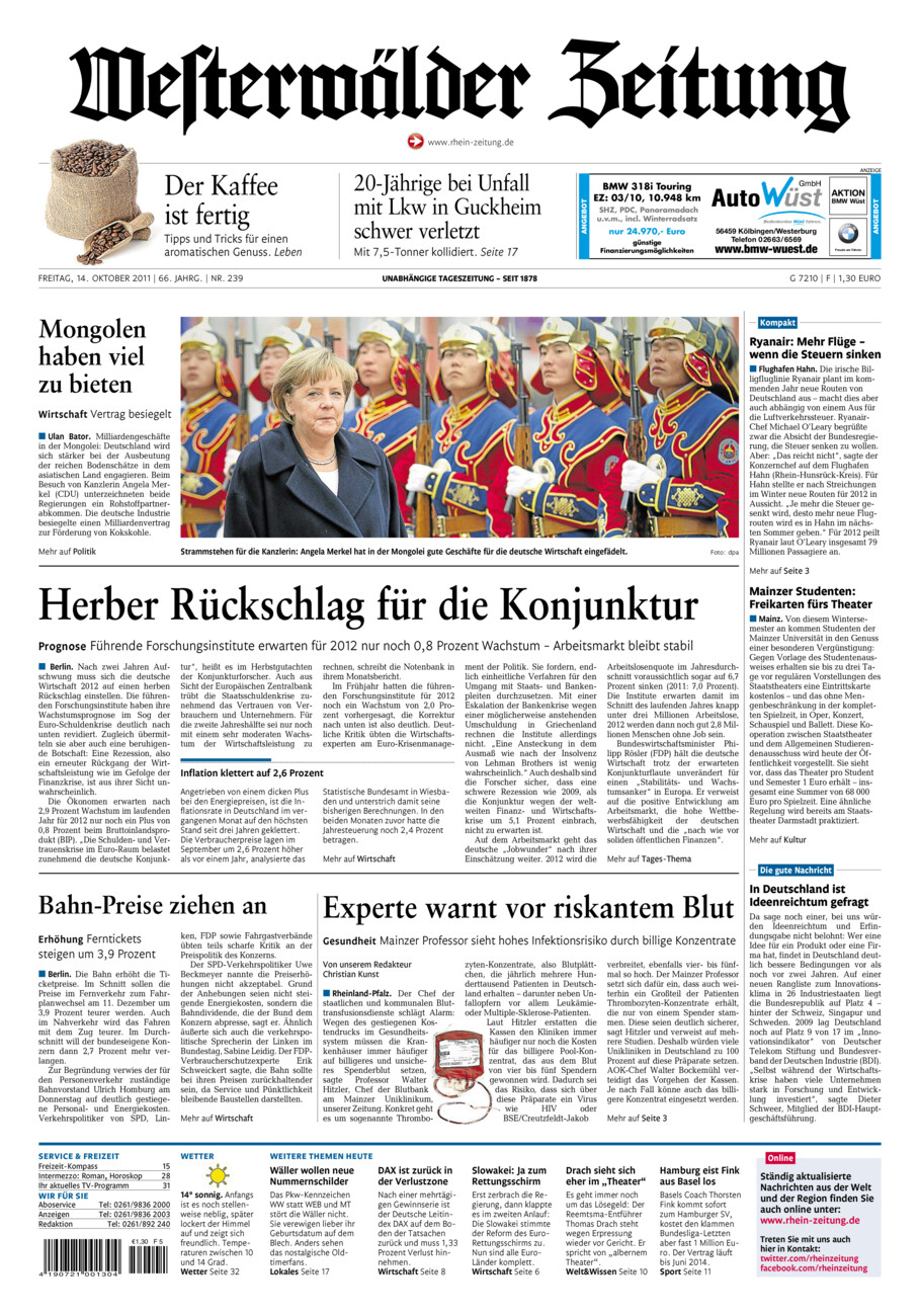 Westerwälder Zeitung vom Freitag, 14.10.2011