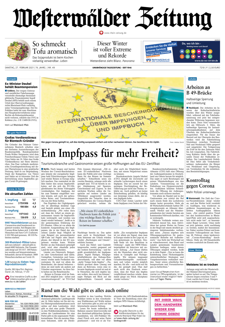 Westerwälder Zeitung vom Samstag, 27.02.2021