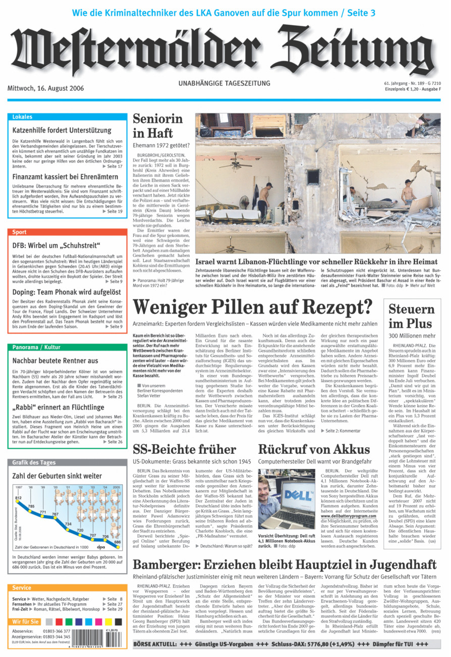 Westerwälder Zeitung vom Mittwoch, 16.08.2006