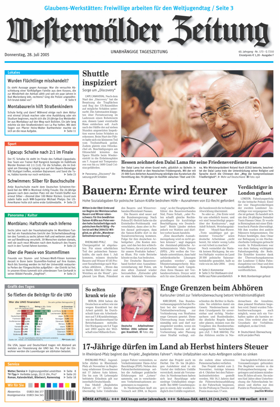 Westerwälder Zeitung vom Donnerstag, 28.07.2005