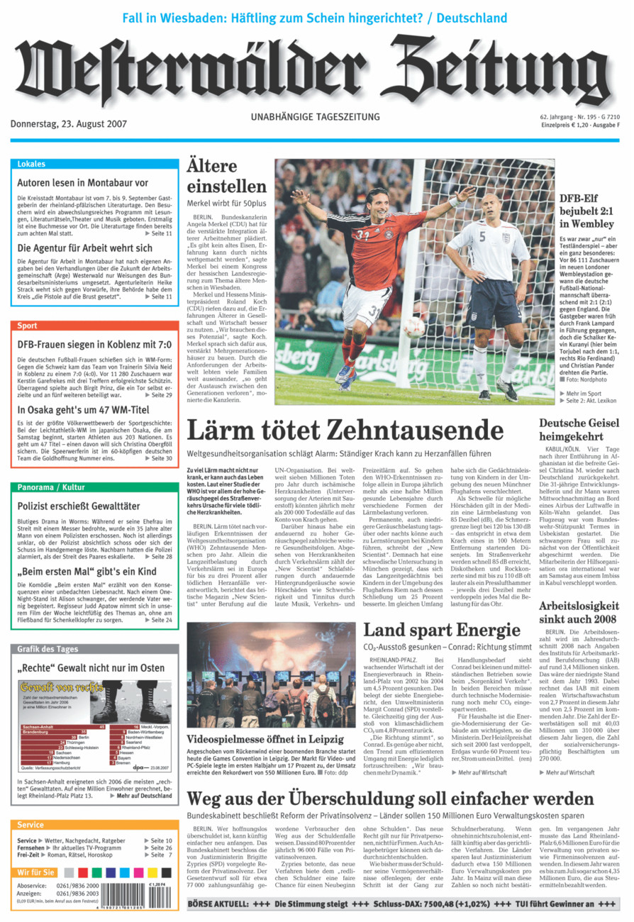 Westerwälder Zeitung vom Donnerstag, 23.08.2007