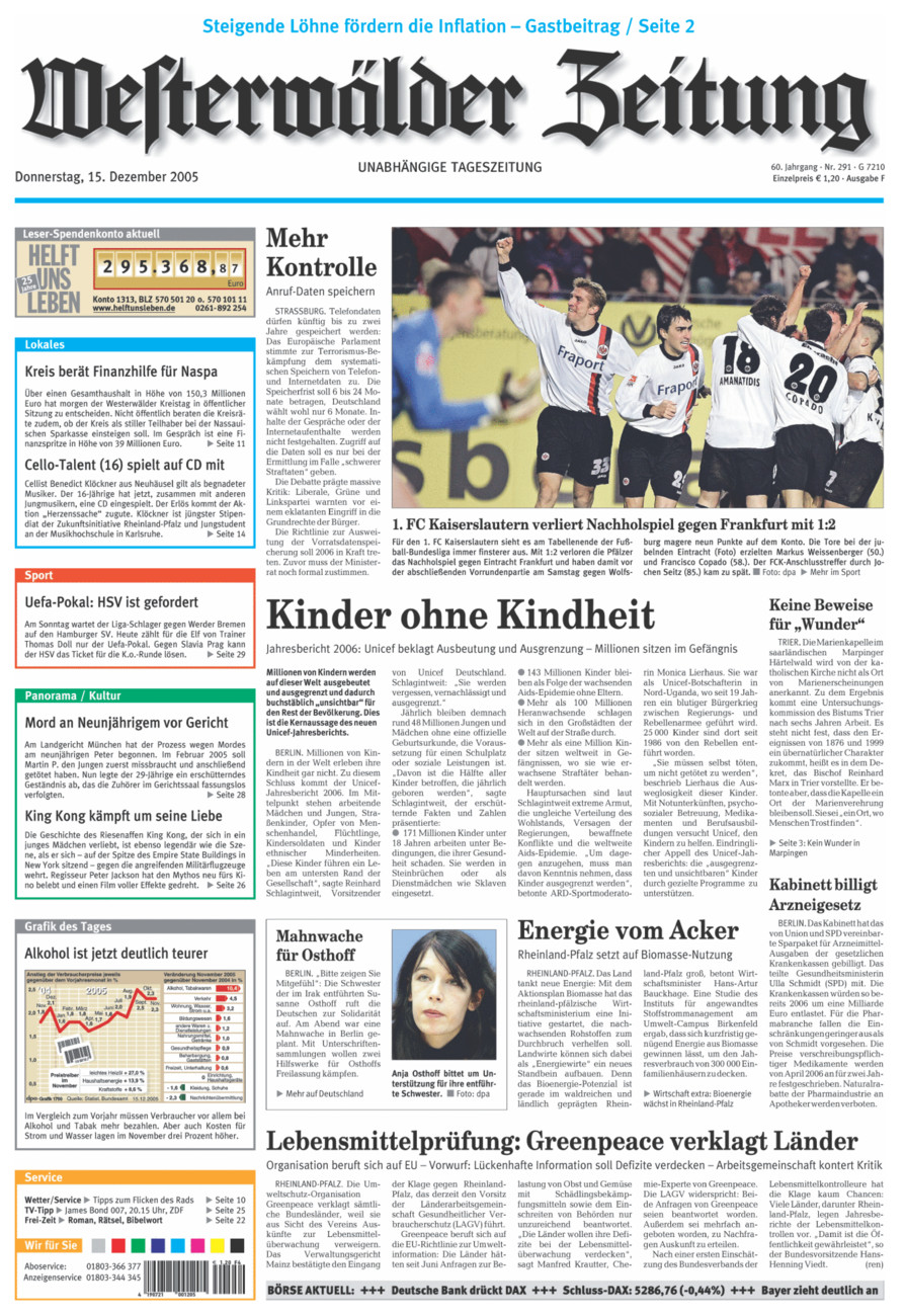 Westerwälder Zeitung vom Donnerstag, 15.12.2005
