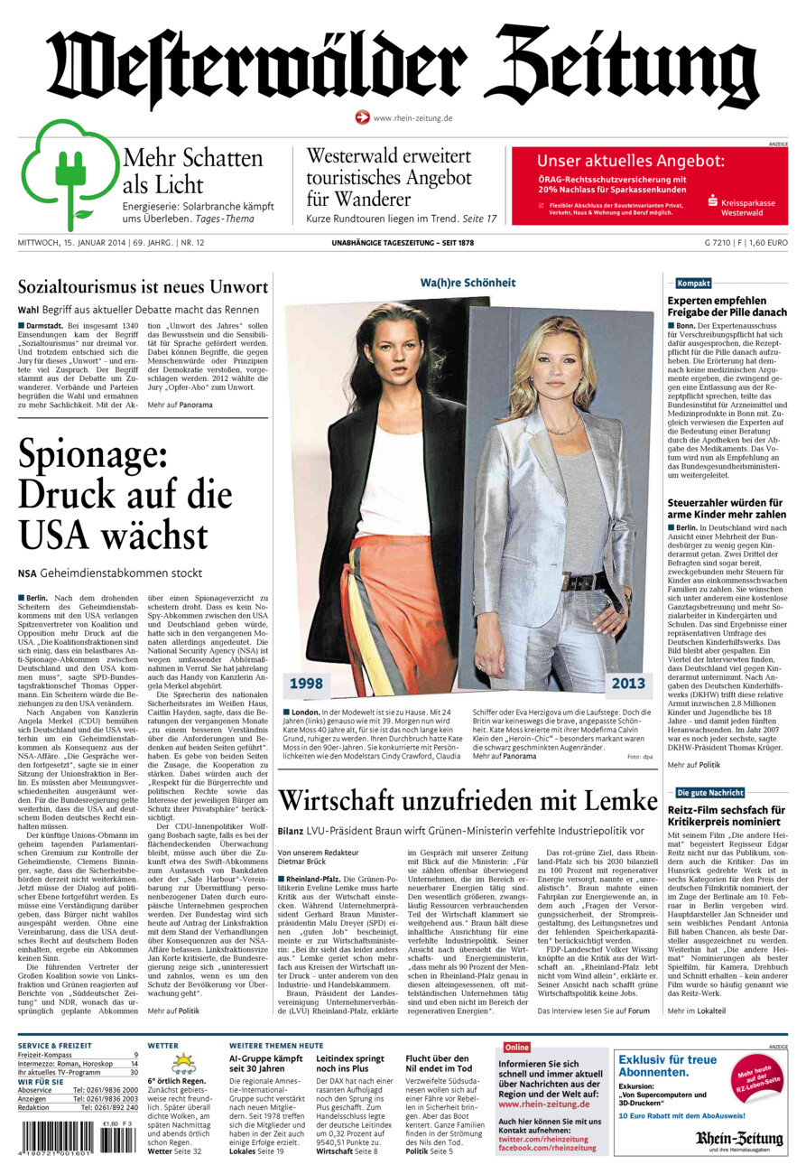 Westerwälder Zeitung vom Mittwoch, 15.01.2014