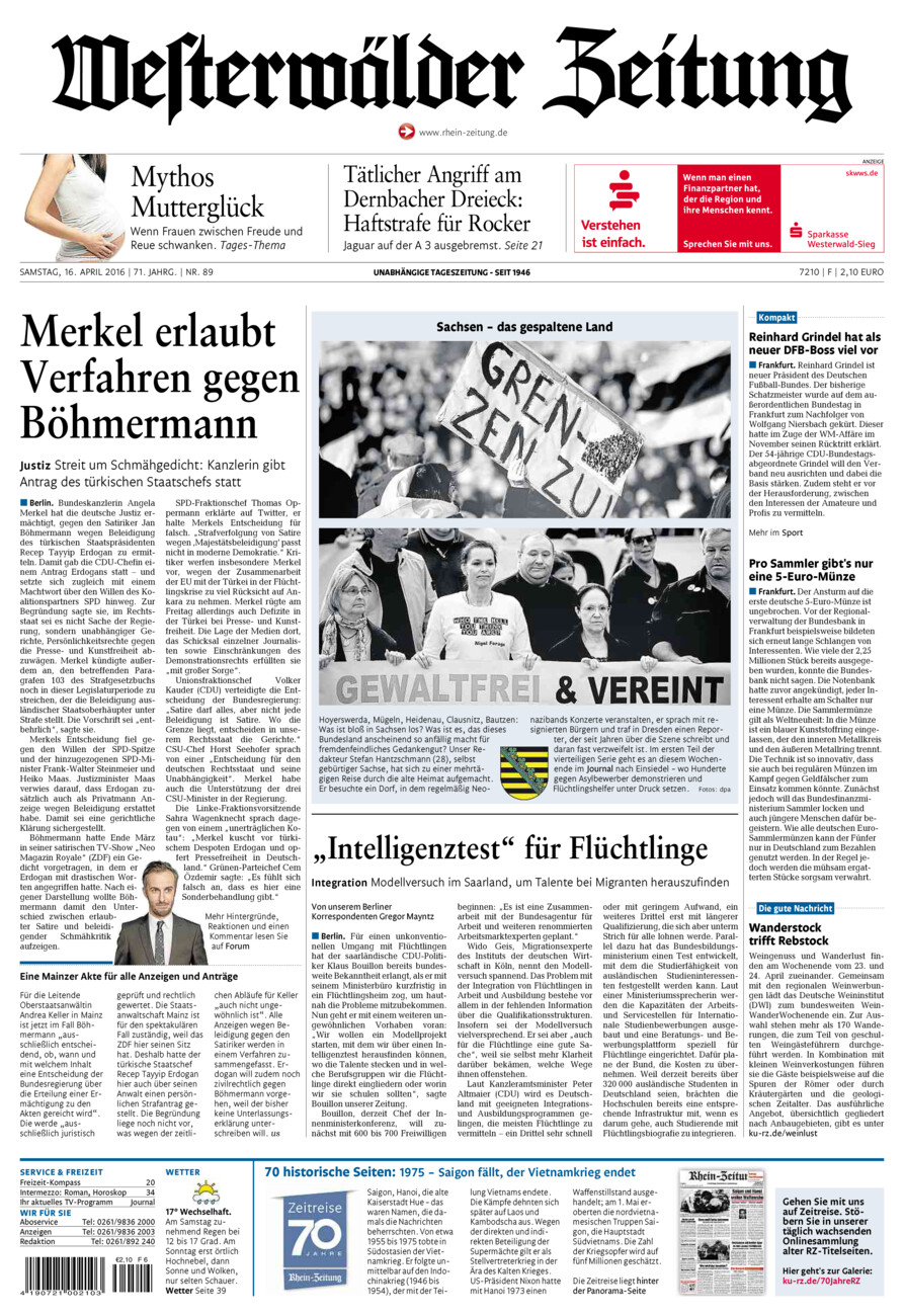 Westerwälder Zeitung vom Samstag, 16.04.2016