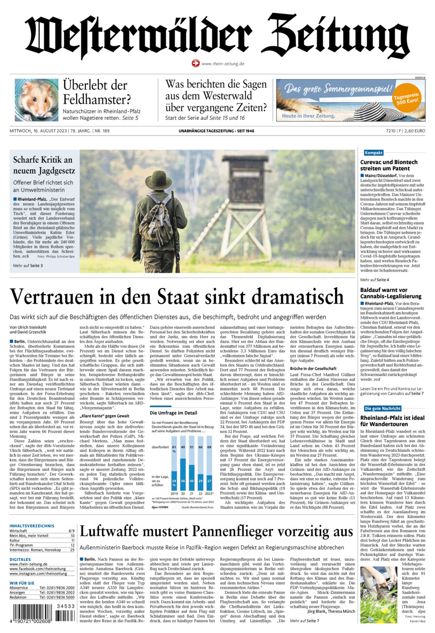 Westerwälder Zeitung vom Mittwoch, 16.08.2023