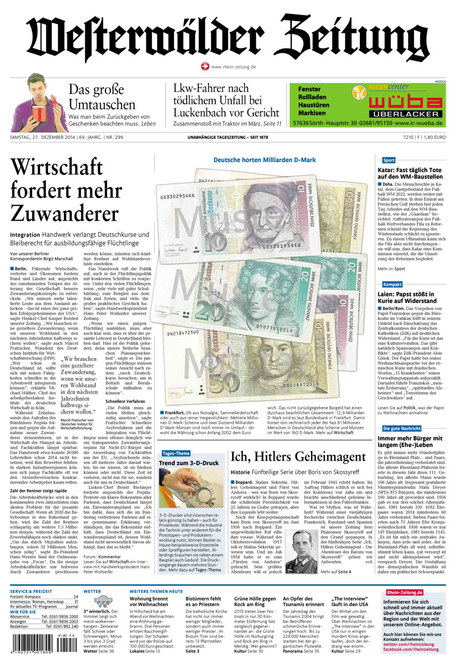 Westerwälder Zeitung vom Samstag, 27.12.2014