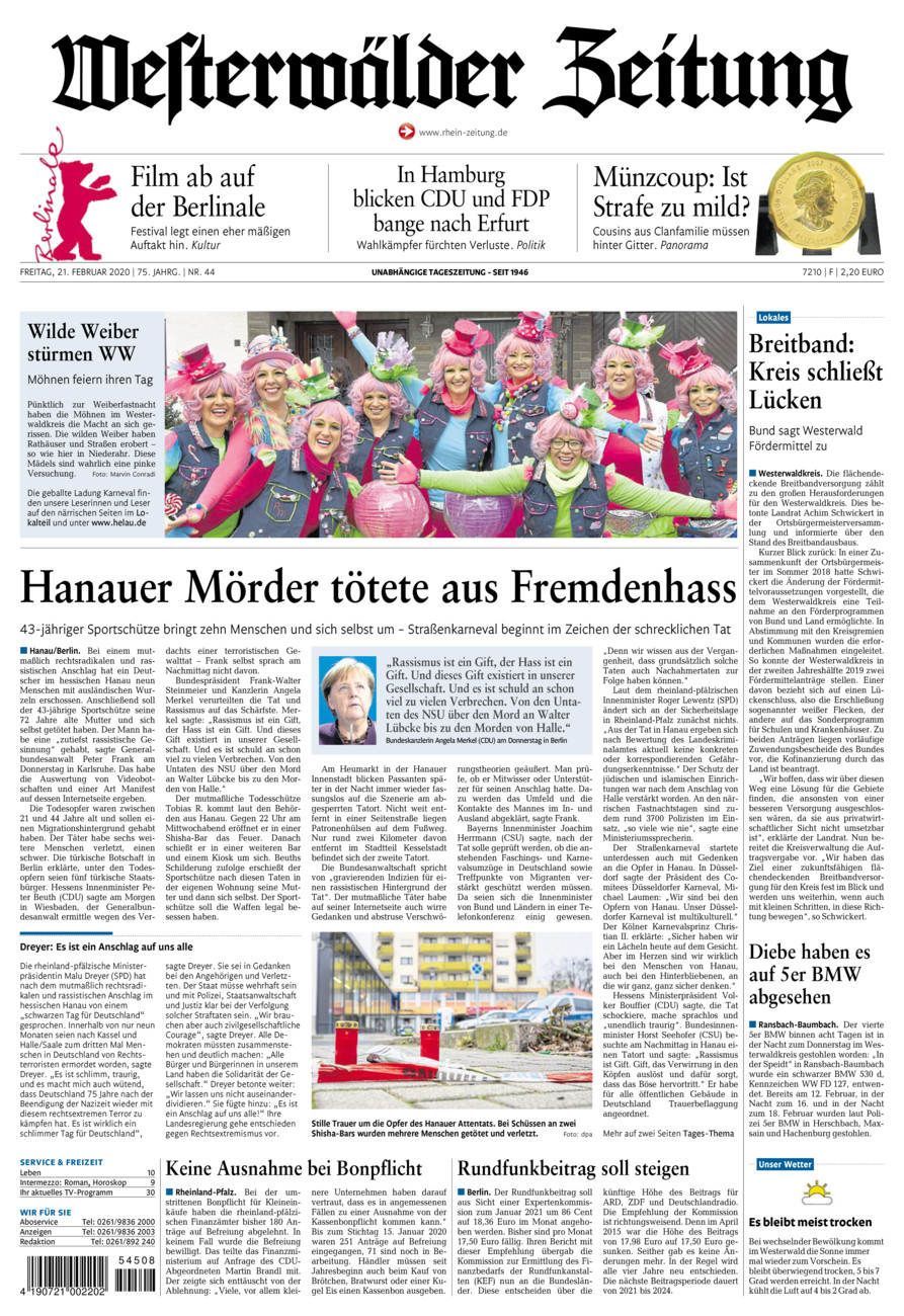 Westerwälder Zeitung vom Freitag, 21.02.2020