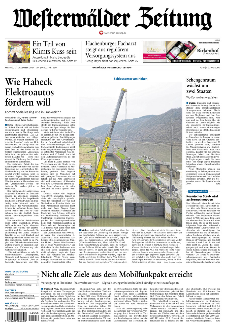 Westerwälder Zeitung vom Freitag, 13.12.2024