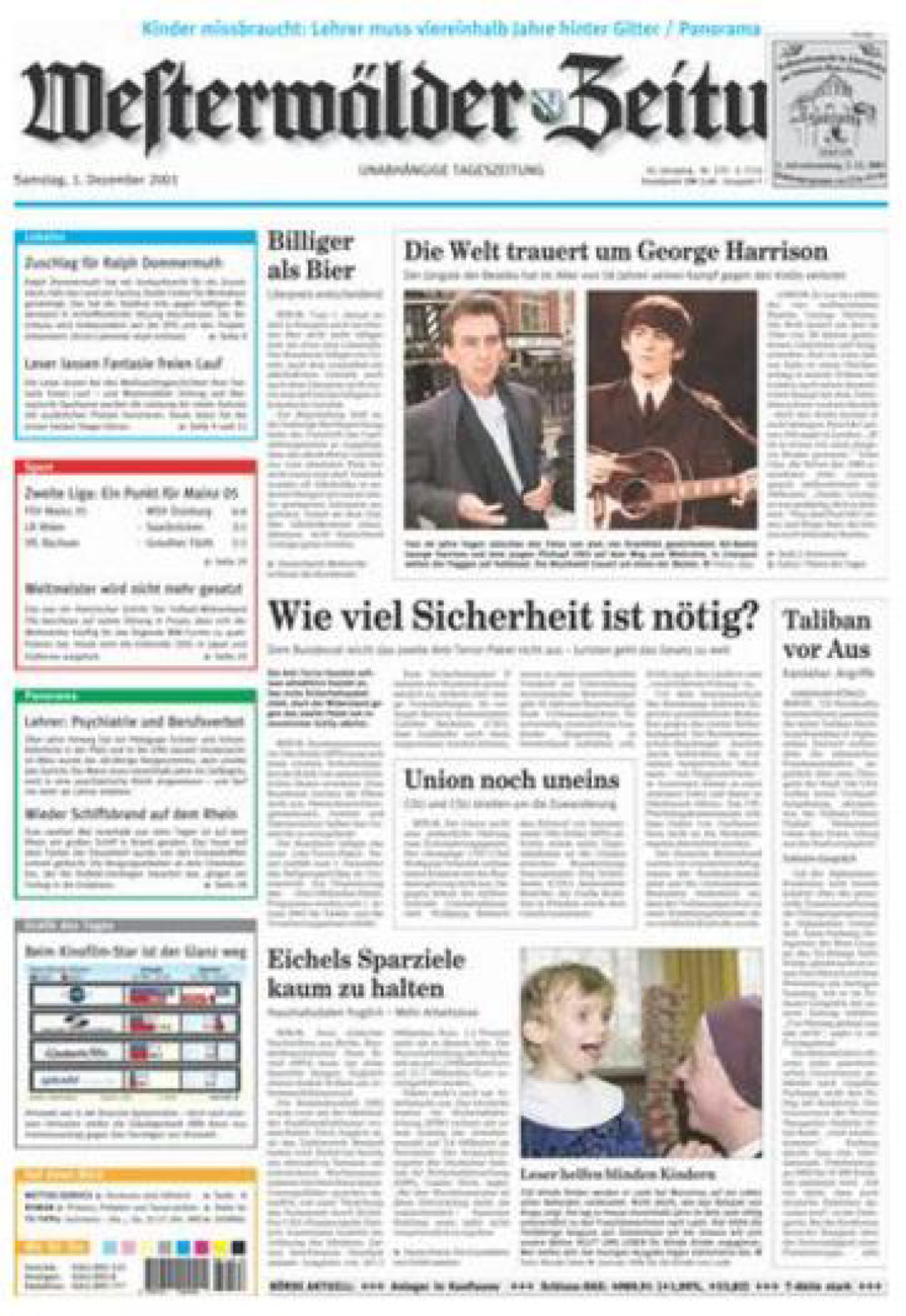 Westerwälder Zeitung vom Samstag, 01.12.2001