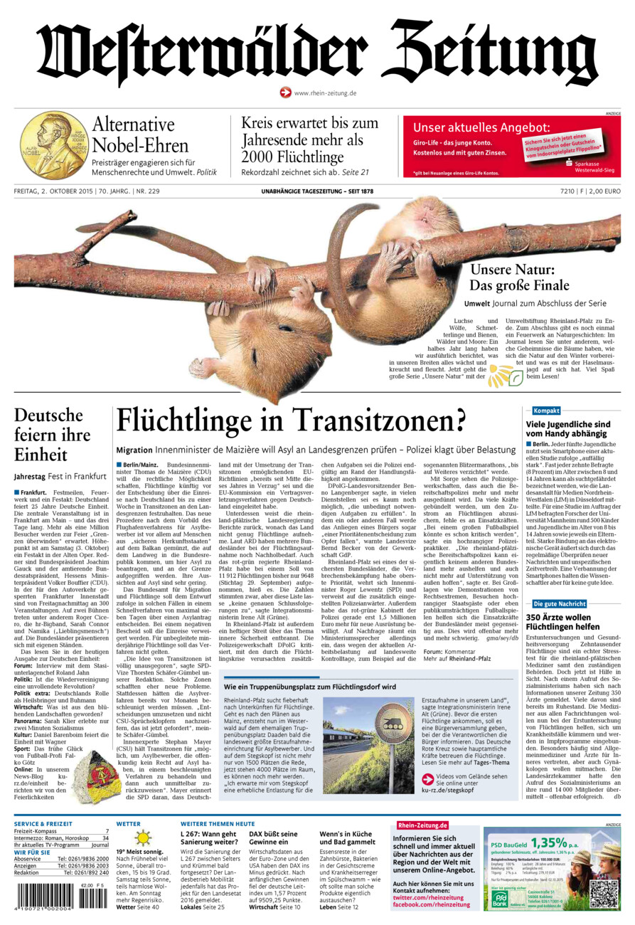 Westerwälder Zeitung vom Freitag, 02.10.2015