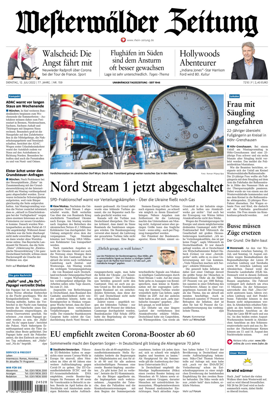 Westerwälder Zeitung vom Dienstag, 12.07.2022