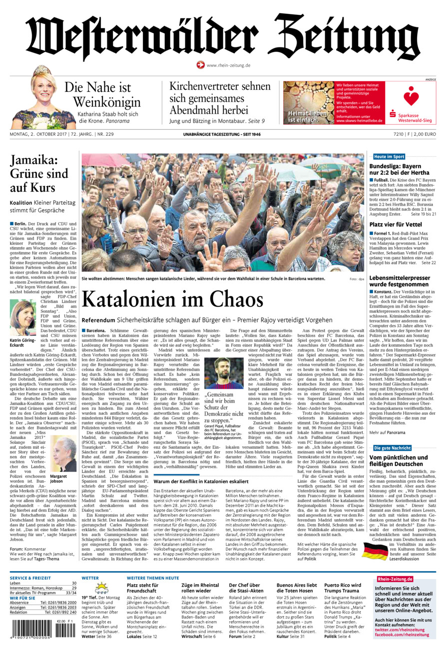 Westerwälder Zeitung vom Montag, 02.10.2017