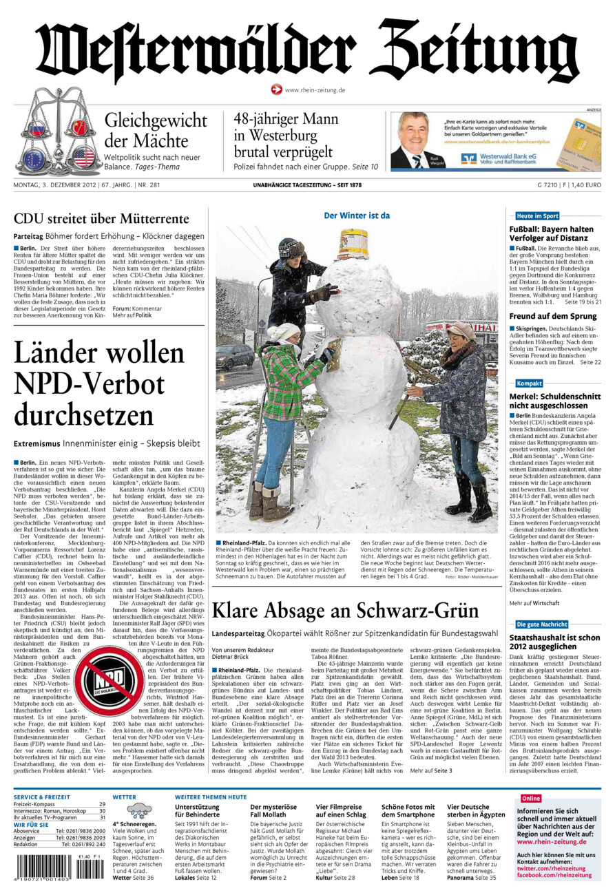 Westerwälder Zeitung vom Montag, 03.12.2012