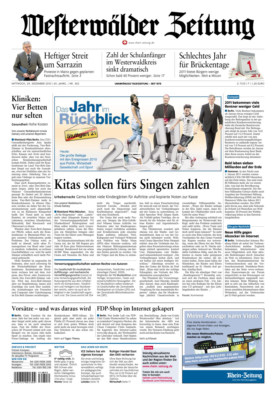 Westerwälder Zeitung vom Mittwoch, 29.12.2010