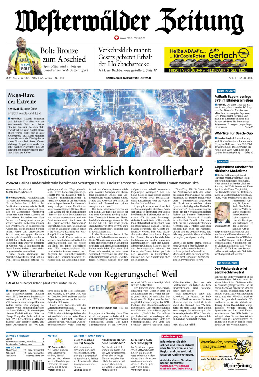Westerwälder Zeitung vom Montag, 07.08.2017