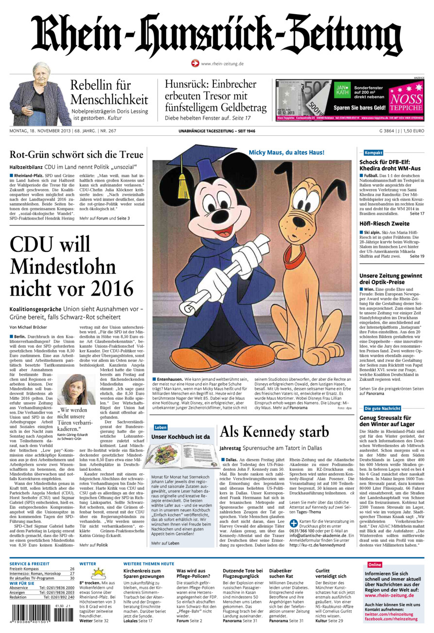 Rhein-Hunsrück-Zeitung vom Montag, 18.11.2013