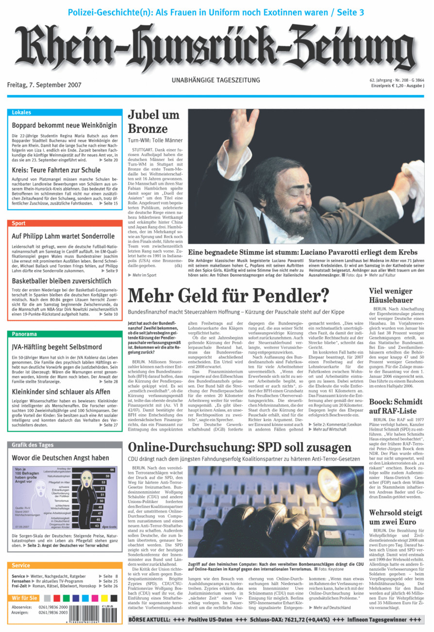 Rhein-Hunsrück-Zeitung vom Freitag, 07.09.2007