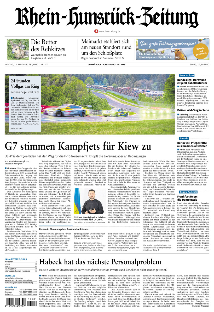 Rhein-Hunsrück-Zeitung vom Montag, 22.05.2023