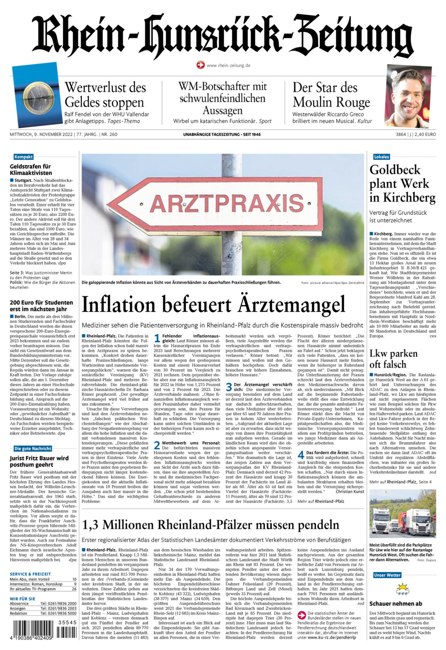 Rhein-Hunsrück-Zeitung vom Mittwoch, 09.11.2022