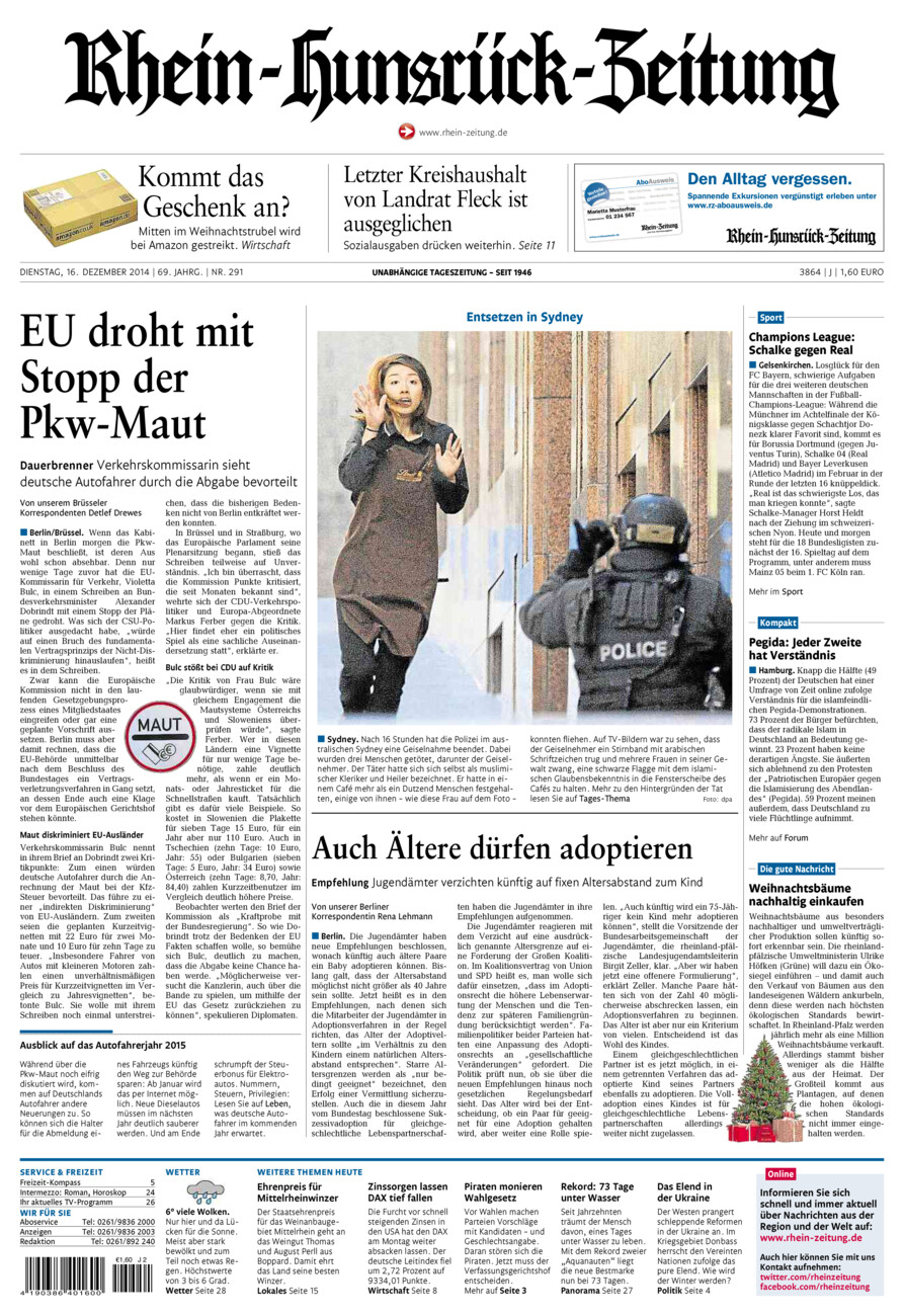 Rhein-Hunsrück-Zeitung vom Dienstag, 16.12.2014