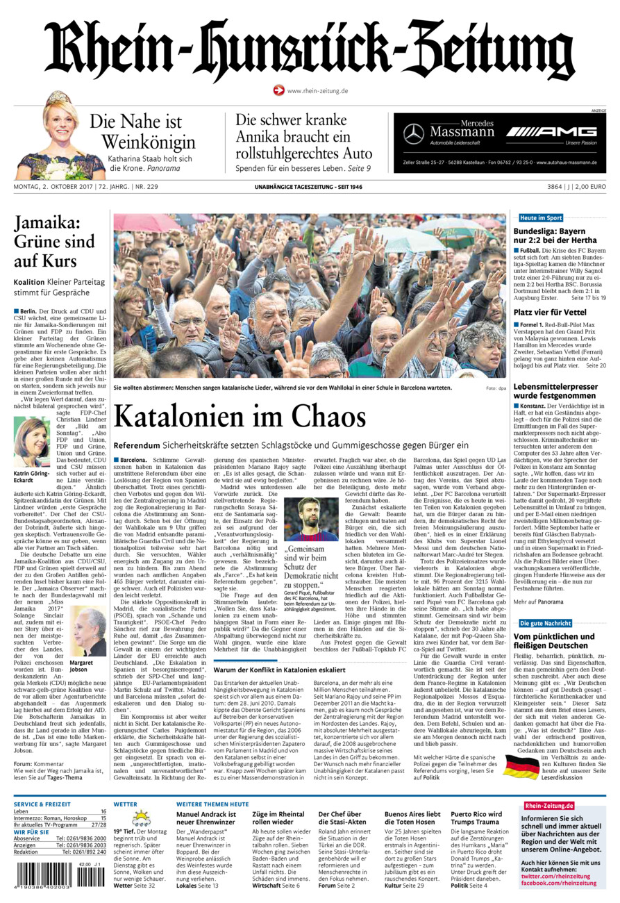 Rhein-Hunsrück-Zeitung vom Montag, 02.10.2017