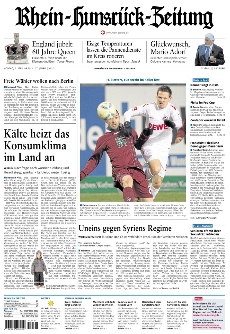 Rhein-Hunsrück-Zeitung vom Montag, 06.02.2012