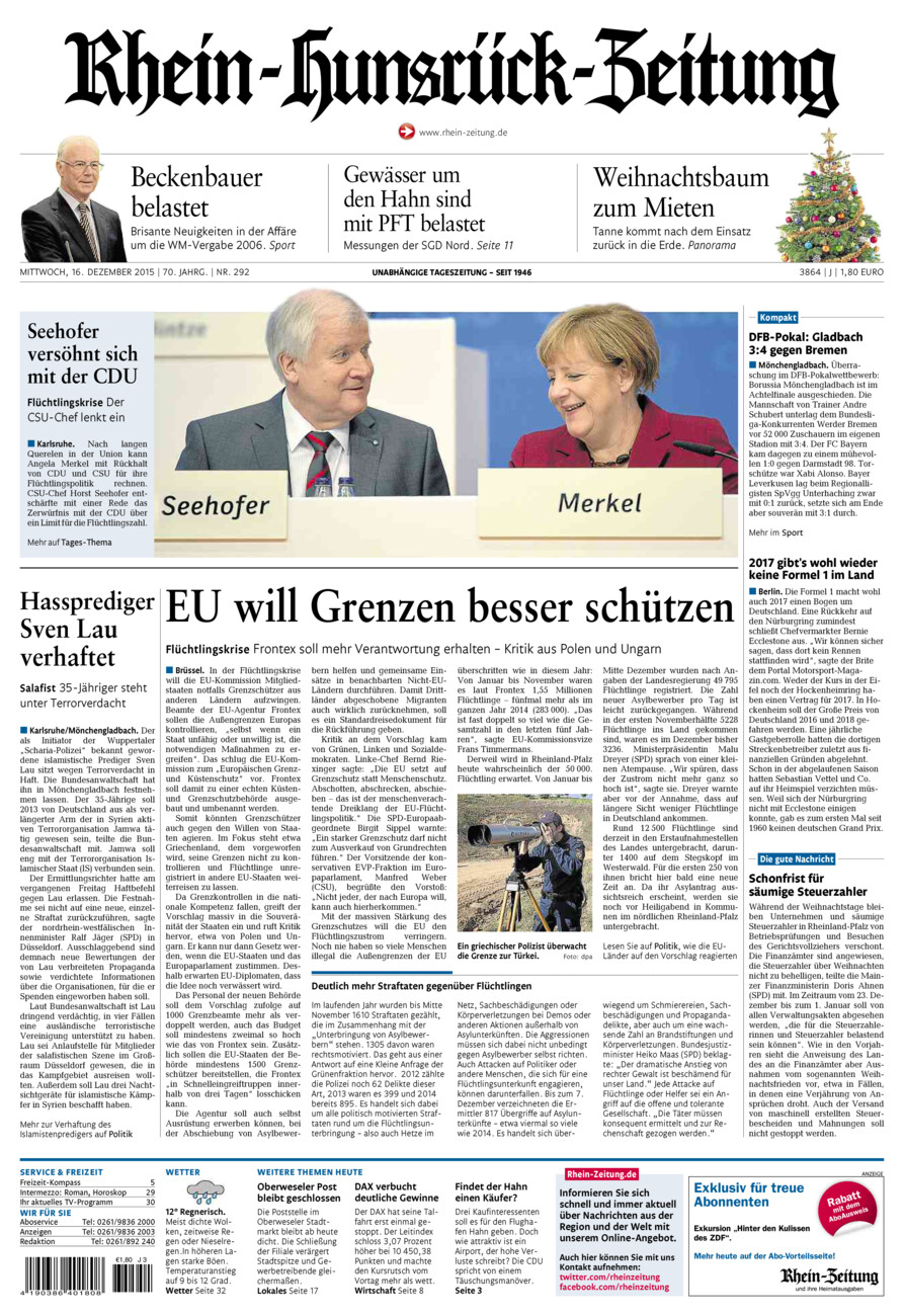 Rhein-Hunsrück-Zeitung vom Mittwoch, 16.12.2015