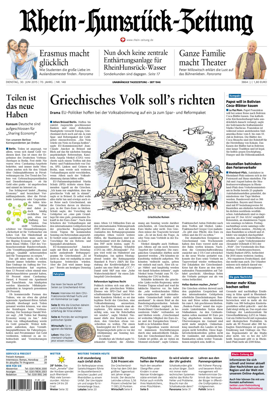 Rhein-Hunsrück-Zeitung vom Dienstag, 30.06.2015