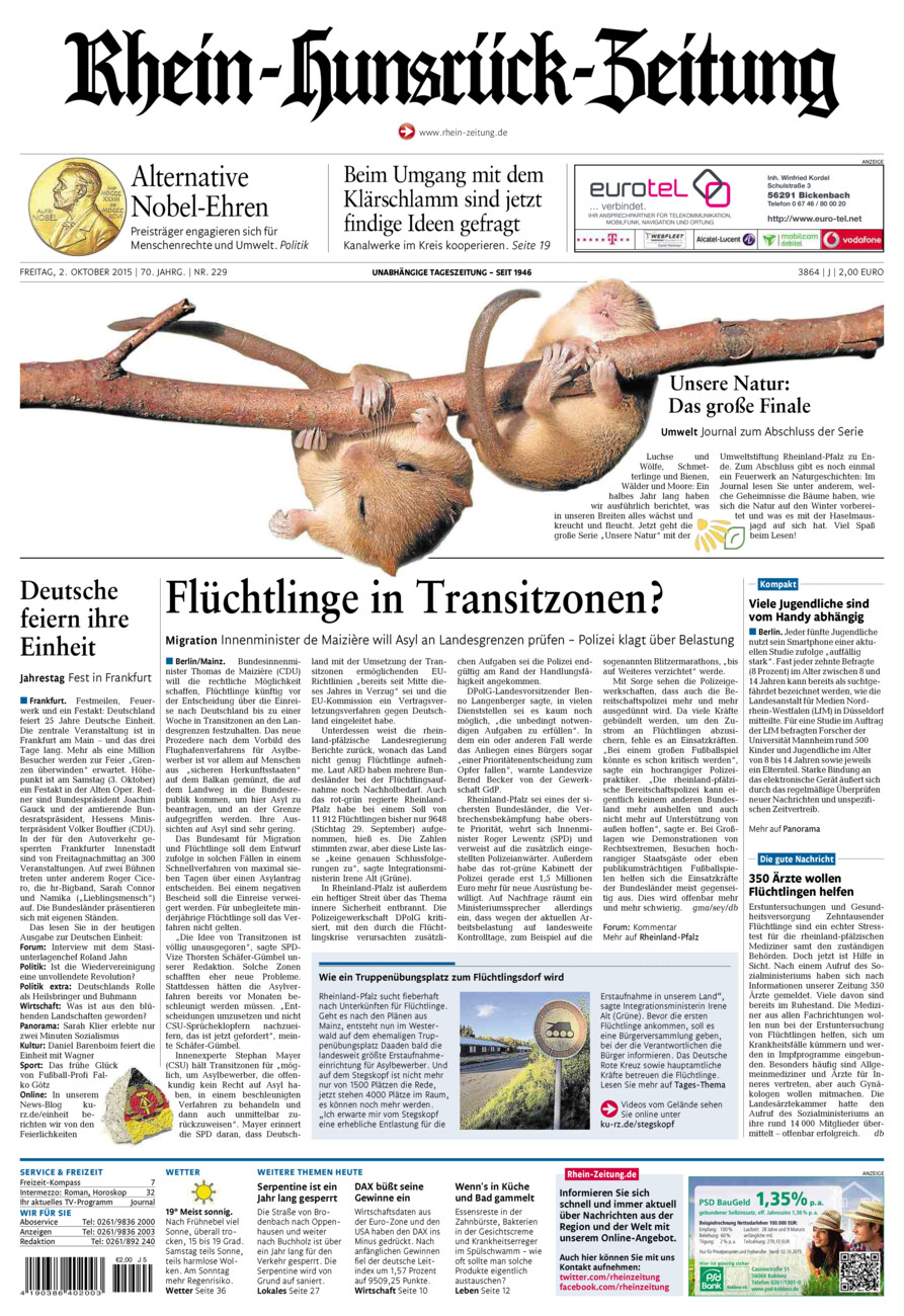 Rhein-Hunsrück-Zeitung vom Freitag, 02.10.2015