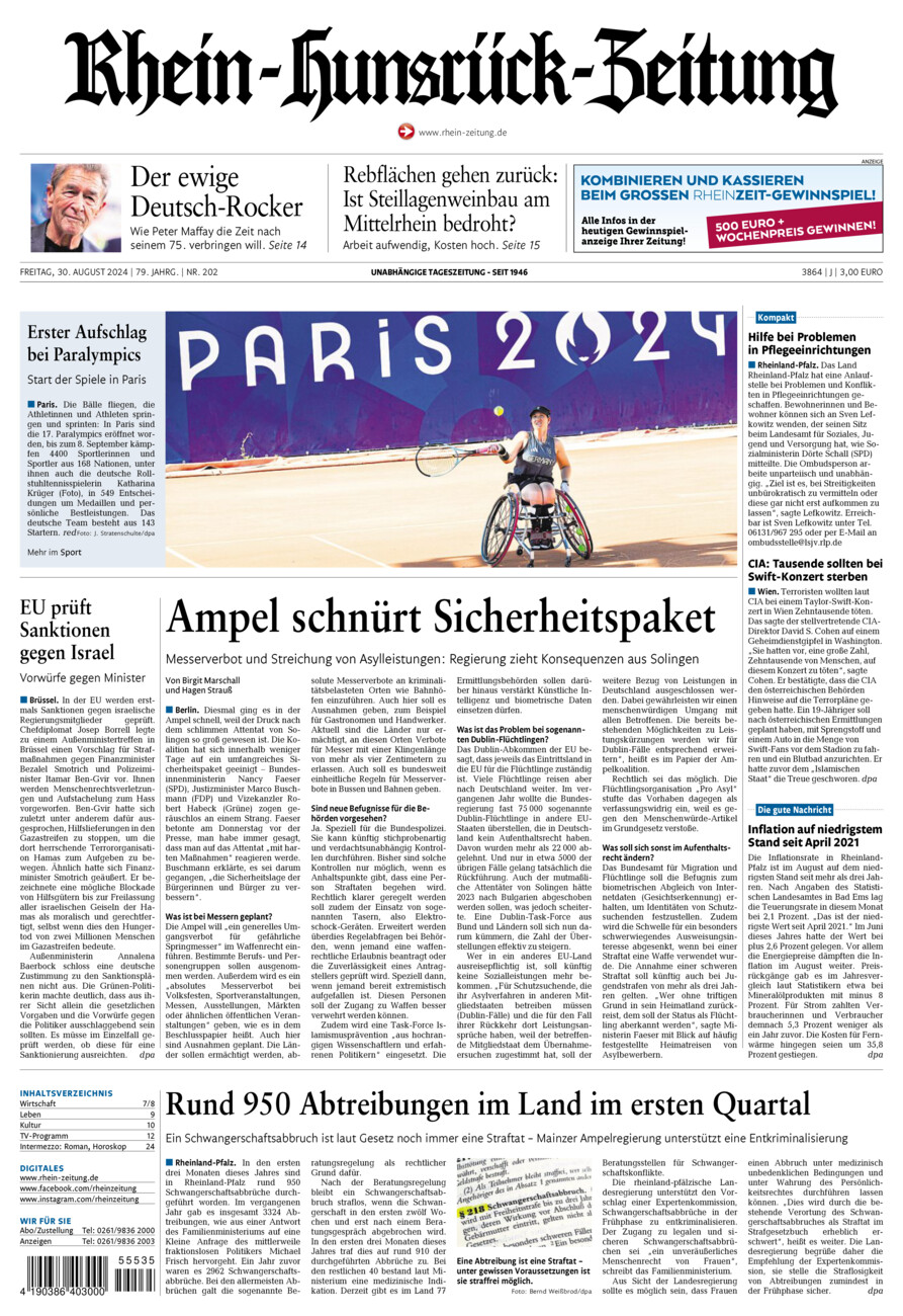 Rhein-Hunsrück-Zeitung vom Freitag, 30.08.2024