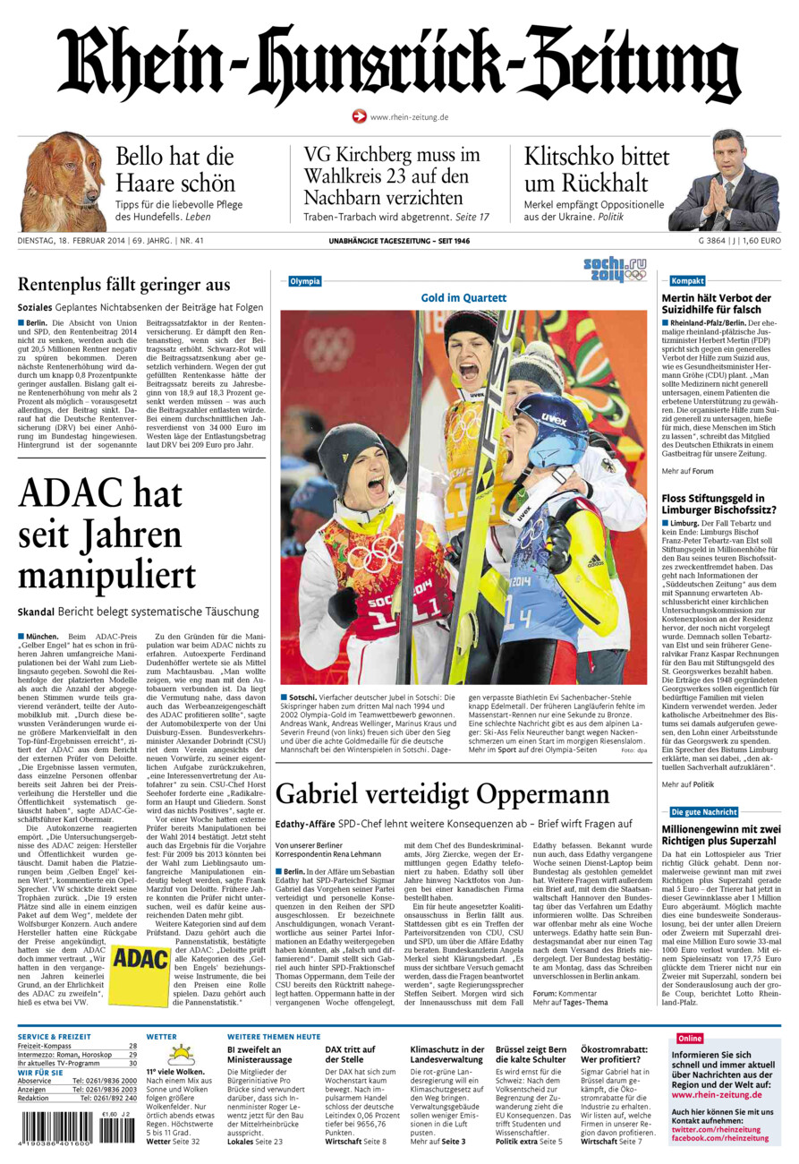 Rhein-Hunsrück-Zeitung vom Dienstag, 18.02.2014
