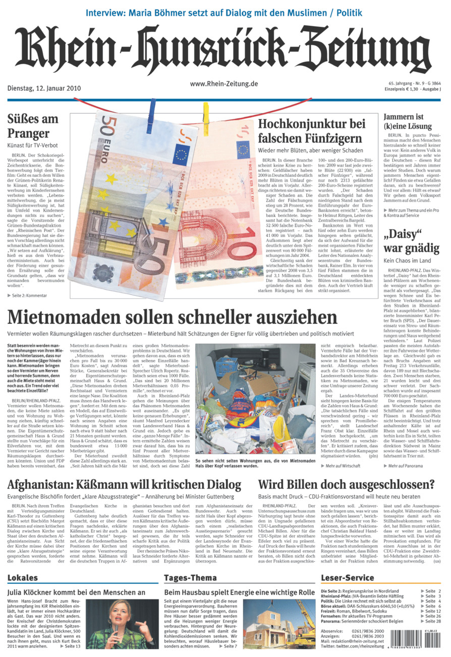 Rhein-Hunsrück-Zeitung vom Dienstag, 12.01.2010