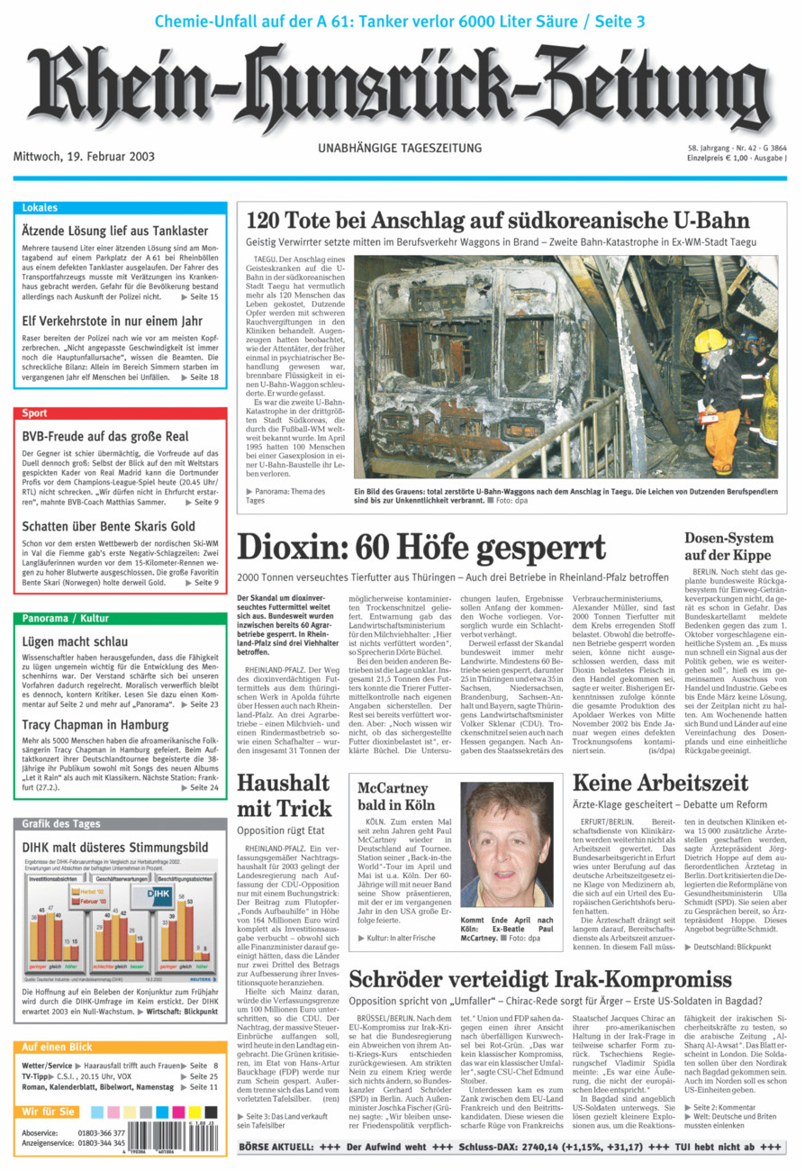 Rhein-Hunsrück-Zeitung vom Mittwoch, 19.02.2003