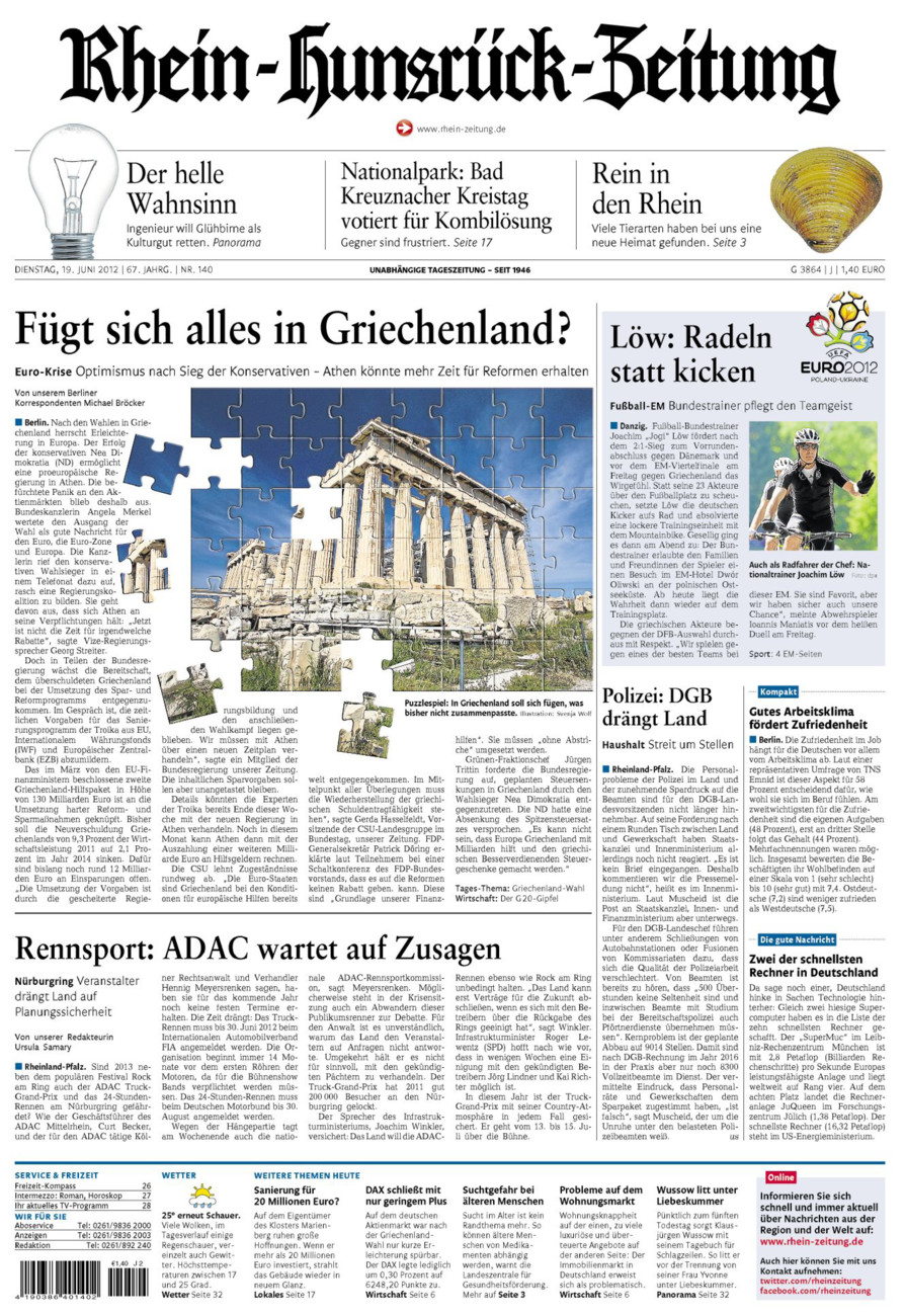 Rhein-Hunsrück-Zeitung vom Dienstag, 19.06.2012