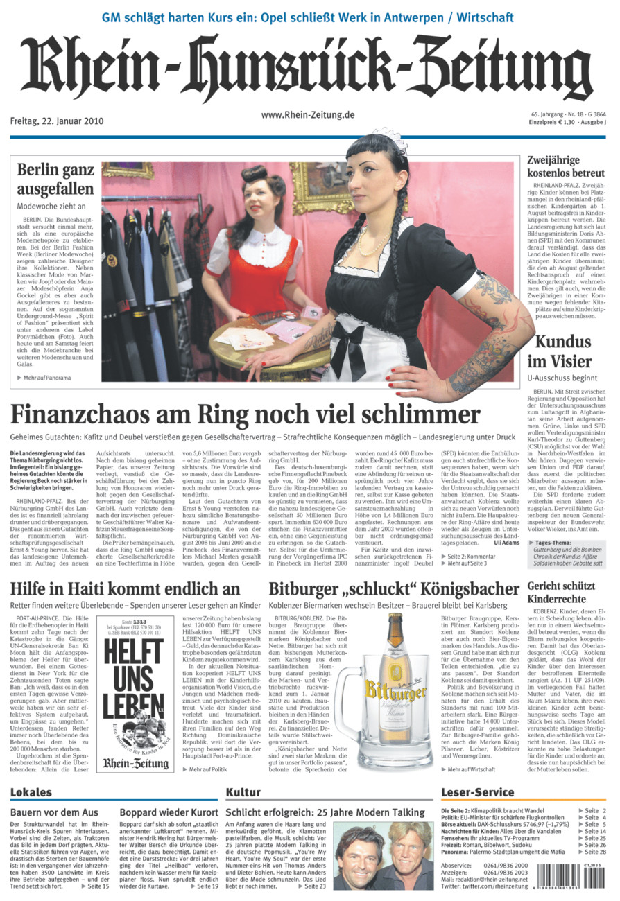 Rhein-Hunsrück-Zeitung vom Freitag, 22.01.2010