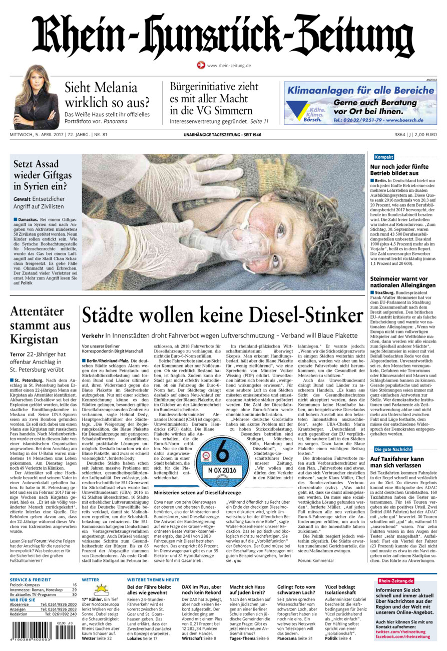 Rhein-Hunsrück-Zeitung vom Mittwoch, 05.04.2017