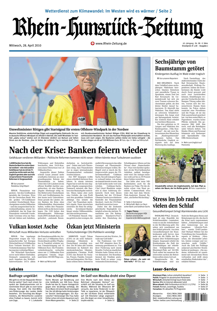 Rhein-Hunsrück-Zeitung vom Mittwoch, 28.04.2010