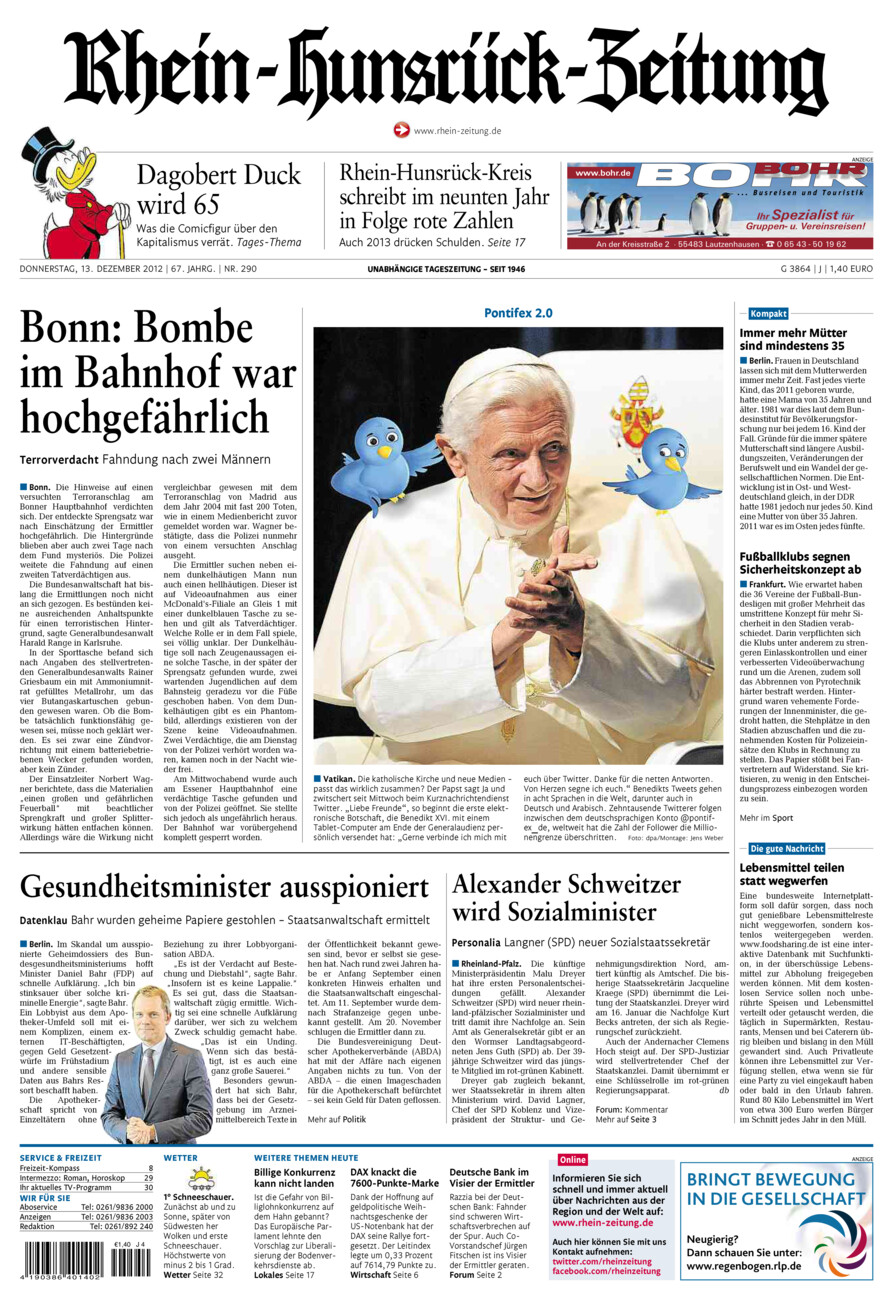 Rhein-Hunsrück-Zeitung vom Donnerstag, 13.12.2012