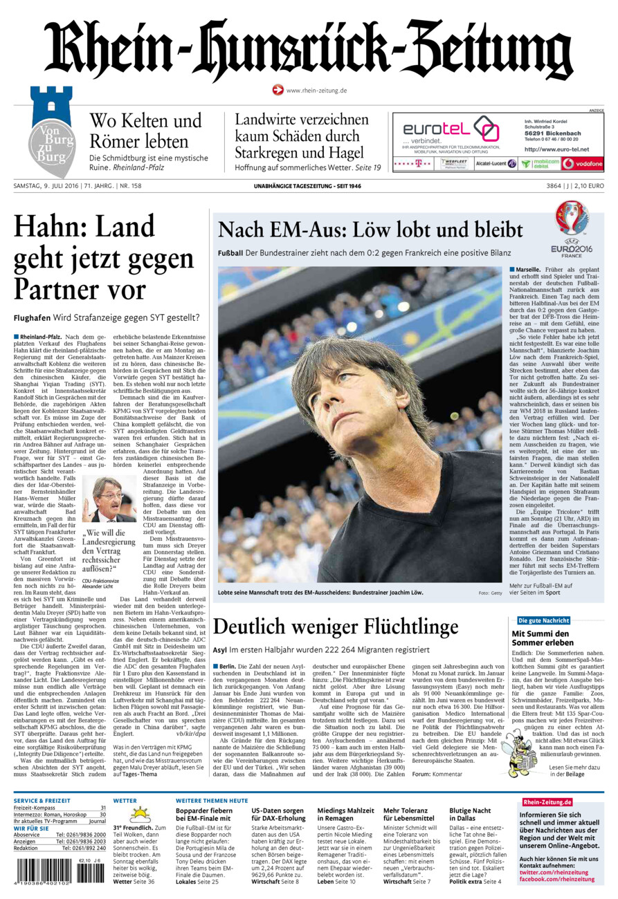 Rhein-Hunsrück-Zeitung vom Samstag, 09.07.2016