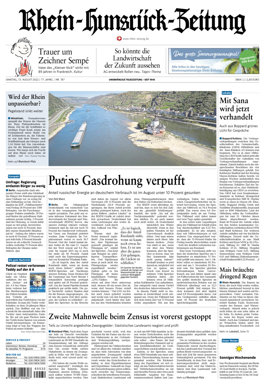 Rhein-Hunsrück-Zeitung vom Samstag, 13.08.2022