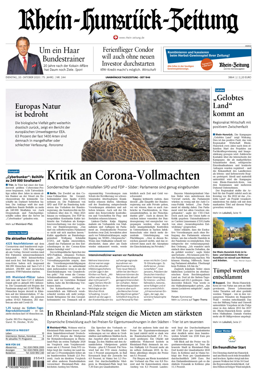 Rhein-Hunsrück-Zeitung vom Dienstag, 20.10.2020