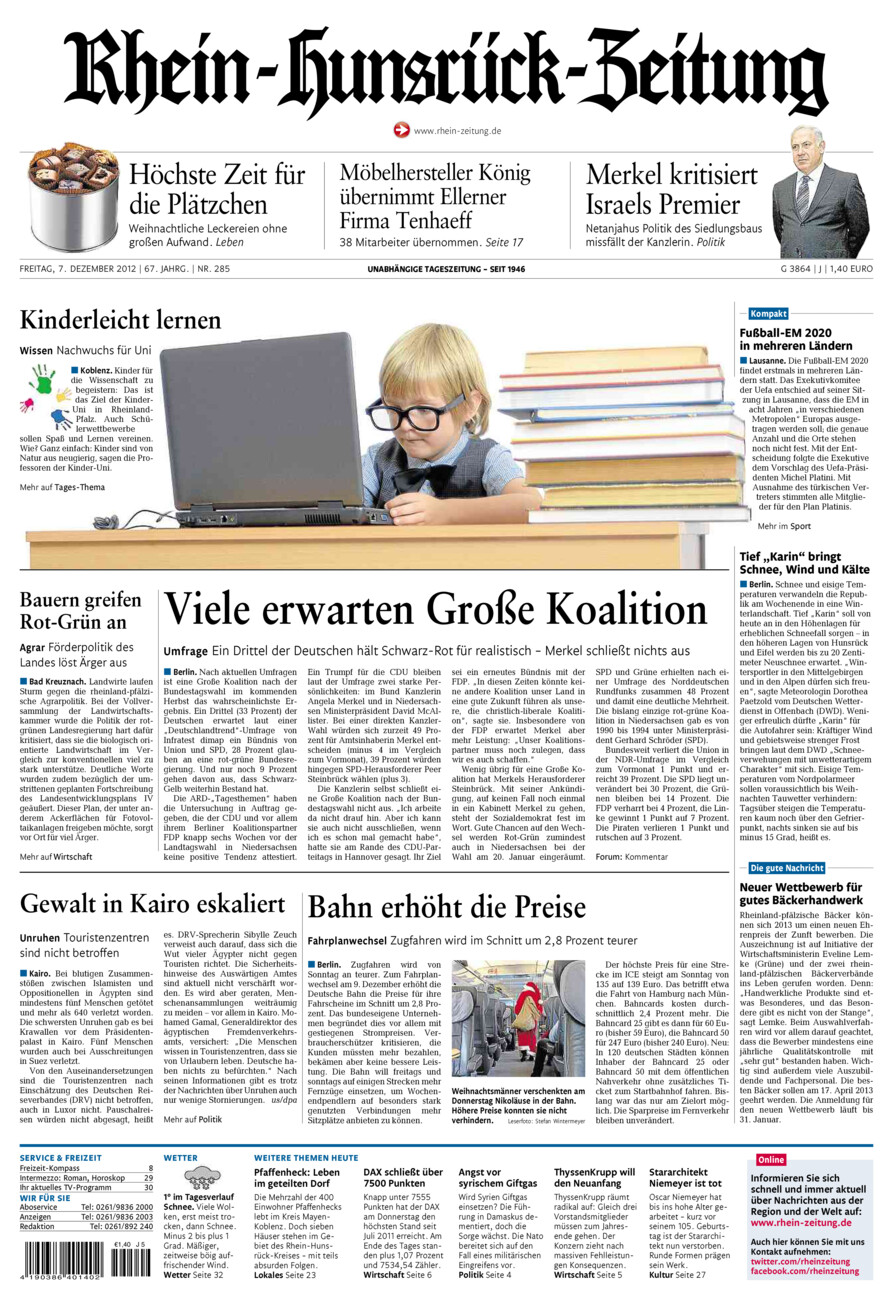 Rhein-Hunsrück-Zeitung vom Freitag, 07.12.2012