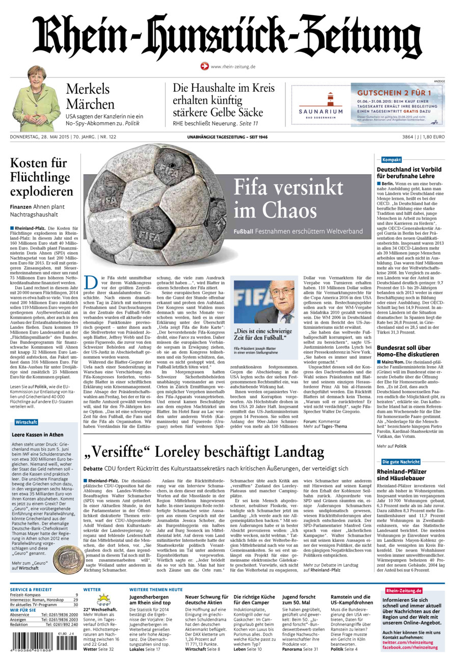 Rhein-Hunsrück-Zeitung vom Donnerstag, 28.05.2015