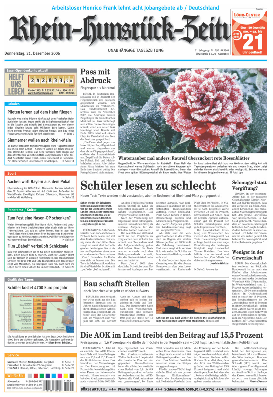 Rhein-Hunsrück-Zeitung vom Donnerstag, 21.12.2006