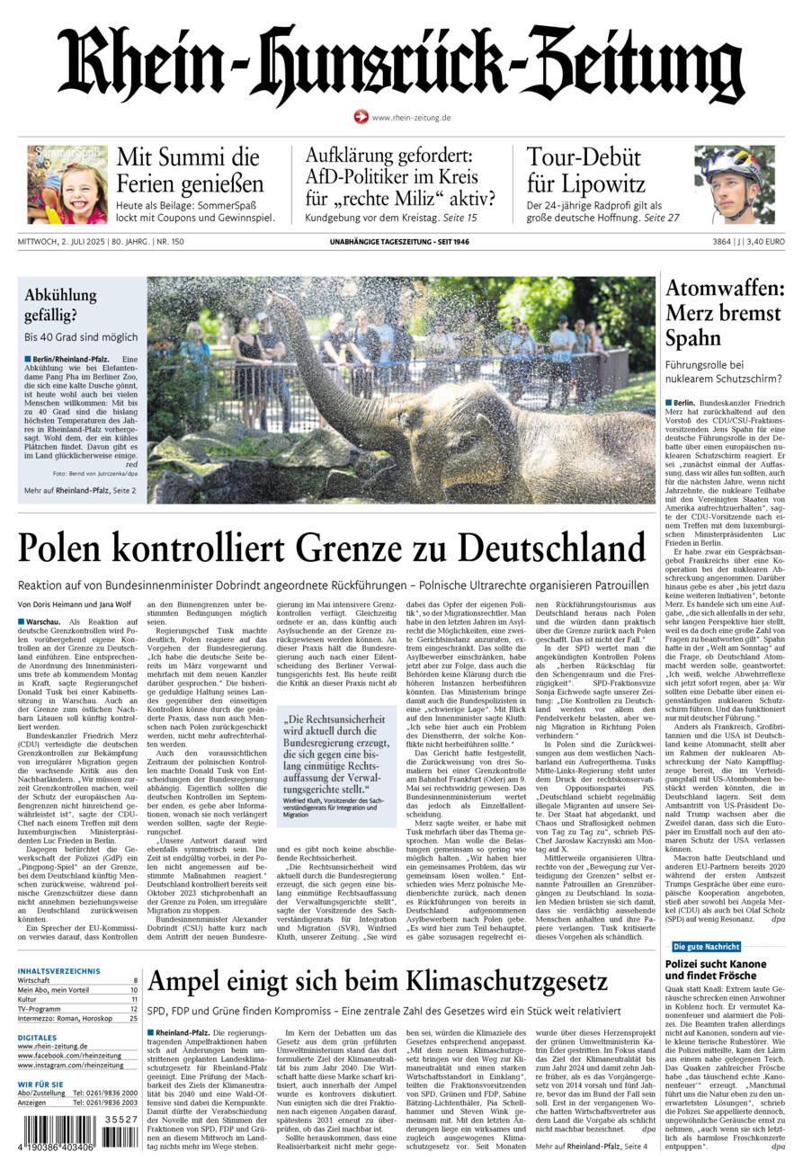 Rhein-Hunsrück-Zeitung vom Mittwoch, 02.07.2025