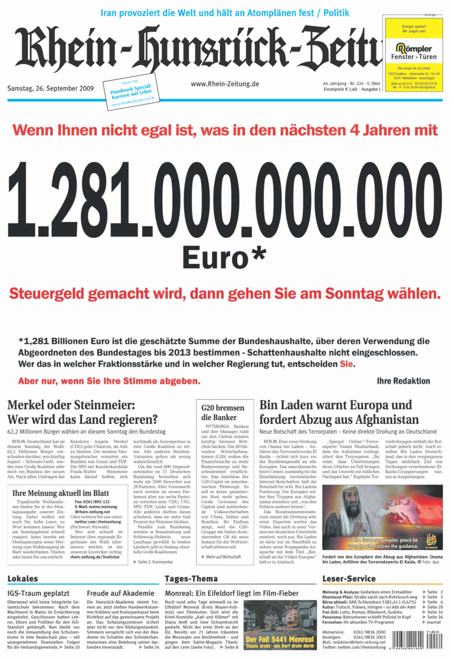 Rhein-Hunsrück-Zeitung vom Samstag, 26.09.2009