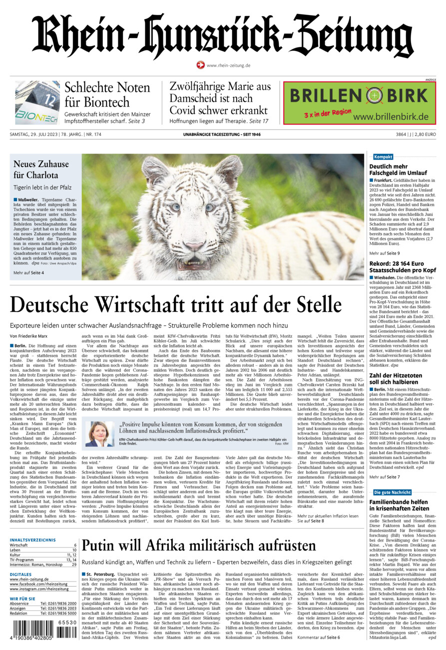 Rhein-Hunsrück-Zeitung vom Samstag, 29.07.2023